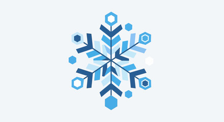 Winter snowflake graphic with blue geometric patterns and a light background