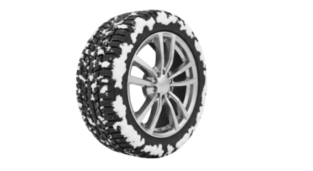 Winter Tire and Alloy Wheel with Snow on a Transparent Background PNG image