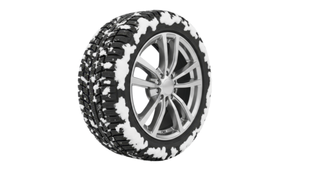 Winter Tire and Alloy Wheel with Snow on a Transparent Background PNG image