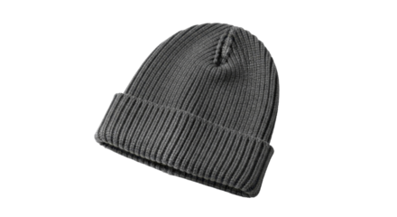  Modern Grey Ribbed Knit Beanie Hat Winter Apparel Accessory on a Transparent Background PNG Image PNG File