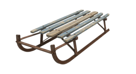  Old Wooden Sled with Rusty Metal Runners on a transparent background, PNG image, PNG file
