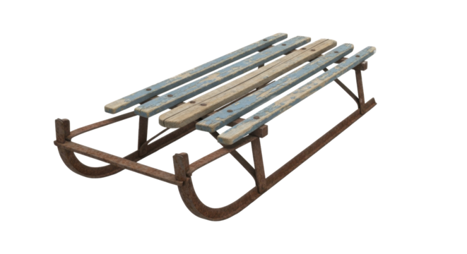 Old Wooden Sled with Rusty Metal Runners on a transparent background, PNG image, PNG file - Powered by Adobe