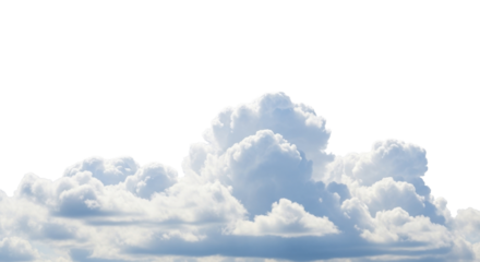 Fluffy white and soft blue cumulus clouds on a transparent background, high resolution PNG image file for seasonal overlay projects