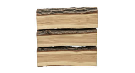 Stacked firewood logs with bark and wood grain texture on transparent background PNG image