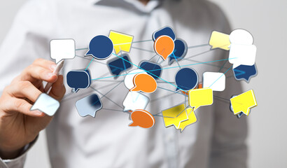 Visual representation of interconnected ideas. Concepts of communication, social media, networking, and informa