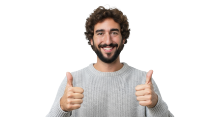 Hispanic man smiling and giving double thumbs up on a transparent background, PNG image, PNG file