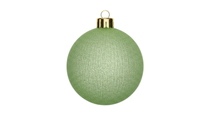 Textured green Christmas tree ornament with golden cap on a transparent background, PNG image