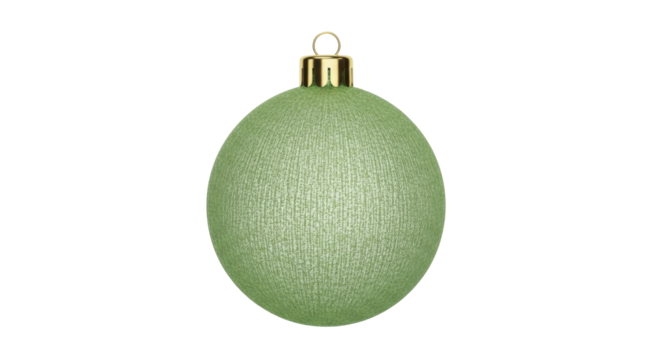 Textured green Christmas tree ornament with golden cap on a transparent background, PNG image