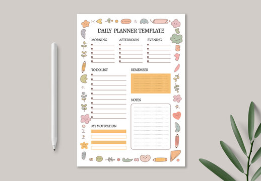 Cute Illustrated Daily Planner Template