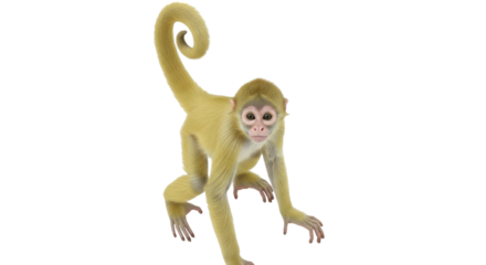 Adorable yellow monkey PNG isolated on transparent background, cute primate with curly tail for design projects and animal themes
