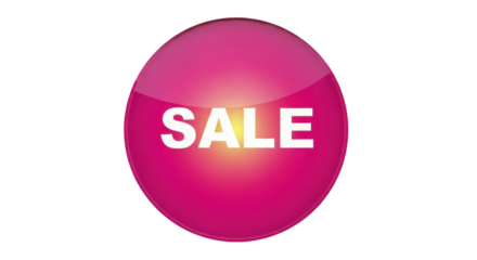 Shiny pink sale button PNG isolated on transparent background, promotional graphic for marketing and advertising campaigns