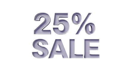 Shiny silver 25% sale isolated PNG on transparent background, discount offer for retail promotions and advertising campaigns