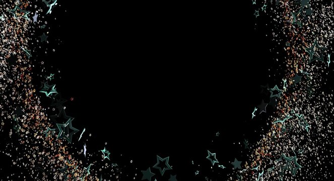 Abstract star and glitter sparkle border on black, perfect for graphic design elements, invitations or holiday themed vi