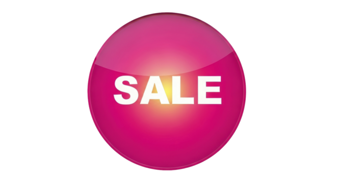 Shiny pink sale button PNG isolated on transparent background, promotional graphic for marketing and advertising campaigns