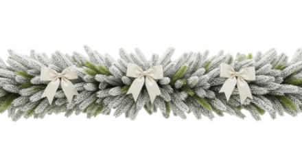 Frosted Christmas Garland with Cream Bows on a Transparent Background PNG image