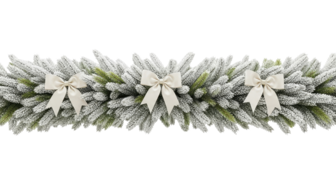 Frosted Christmas Garland with Cream Bows on a Transparent Background PNG image - Powered by Adobe