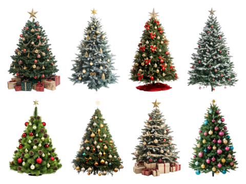 PNG Diverse festive Christmas tree collection, element set on transparent background