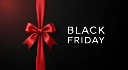 Black Friday Banner with Red Ribbon Gift Wrap