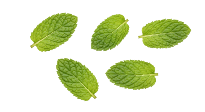 Fresh green mint leaves isolated PNG, aromatic herb for culinary use and natural medicine on transparent background