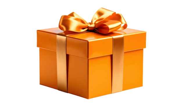 Bright Orange Gift Box with Satin Ribbon on Transparent Background Ready for Any Celebration