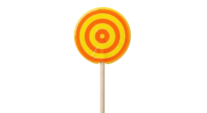 Yellow and orange lollipop isolated PNG on transparent background, sweet candy treat for kids and party favors