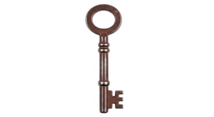 Antique skeleton key PNG isolated on transparent background, vintage ornate metal key for unlocking and security purposes
