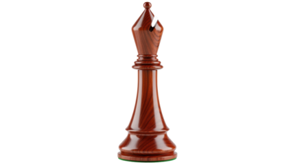 Elegant dark brown wooden bishop chess piece isolated PNG, classic game strategy and intellectual challenge concept