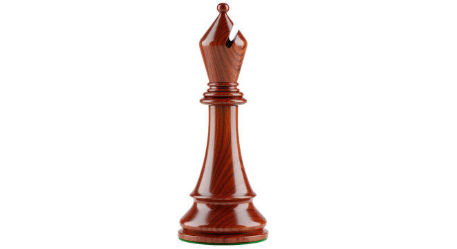 Elegant dark brown wooden bishop chess piece isolated PNG, classic game strategy and intellectual challenge concept