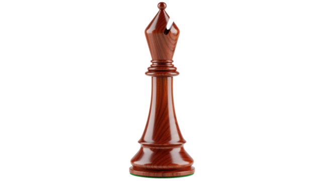 Elegant dark brown wooden bishop chess piece isolated PNG, classic game strategy and intellectual challenge concept