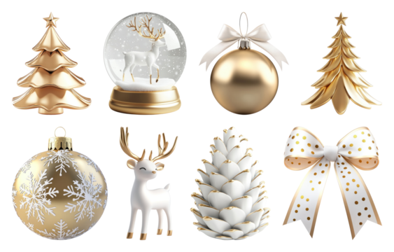 PNG Elegant gold Christmas decorations, element set on transparent background - Powered by Adobe