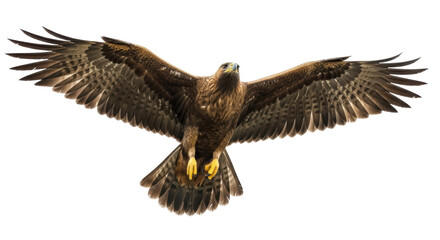 Majestic golden eagle flying isolated PNG on transparent background, powerful bird of prey with outstretched wings for wildlife and nature designs