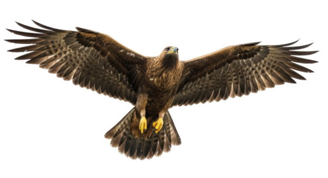 Majestic golden eagle flying isolated PNG on transparent background, powerful bird of prey with outstretched wings for wildlife and nature designs