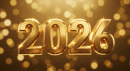 Golden 2026 new year celebration with bokeh lights background for festive holiday season