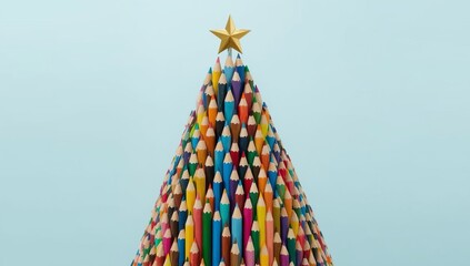 colorful christmas tree, 
Christmas card. Christmas tree made from colored pencils.