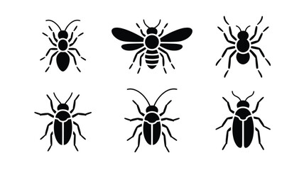 Set of insect icons simple flat vector glyphs isolated on white background for app design and infographic use