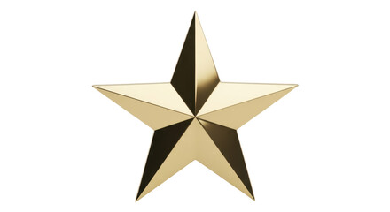 Obraz premium Golden five-pointed star isolated PNG on transparent background, shiny metallic star shape for awards and holiday decoration