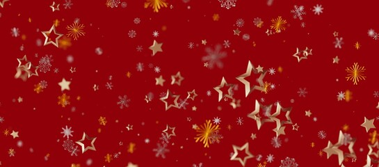 Christmas background with golden stars and snowflakes on red. Perfect for holiday greeting cards and festive designs.  Creates a sens © vegefox.com