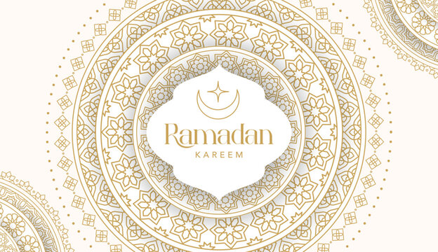Elegant Ramadan Kareem background with arabesque geometric mandala pattern. Modern Islamic greeting card, banner and poster template design.