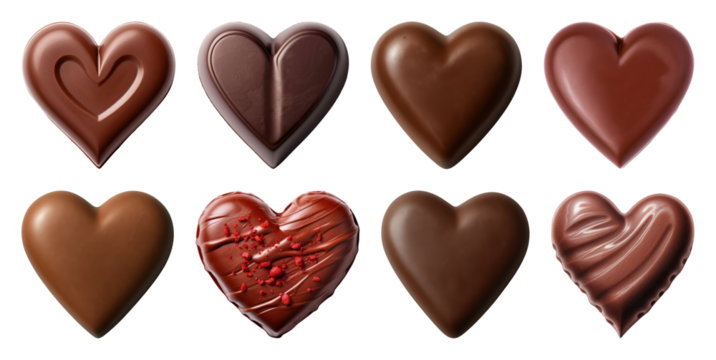PNG Heart-shaped chocolates, diverse designs, element set on transparent background
