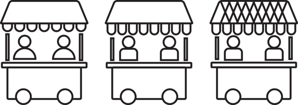 Food stall icon set. vendor selling cake food. Street Food icons. grocery symbols. vendor selling cake food. Street Food icons. design element logo template