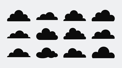 Set of cloud icons simple flat vector glyphs design elements for weather forecast and climate concepts isolated on white background