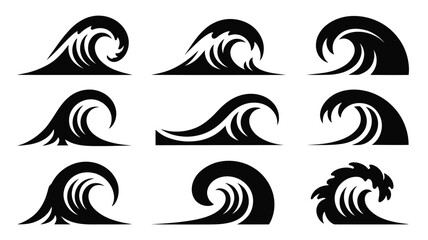 Set of wave icons simple flat vector design elements isolated on a white background for web and mobile apps