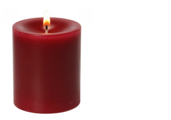 Red pillar candle with a burning flame isolated on a transparent background