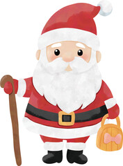 Cute Santa Claus Watercolor Clipart Set | 12 Christmas Santa Illustrations | Holiday PNG Bundle