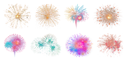 PNG Vibrant fireworks display celebration, element set on transparent background