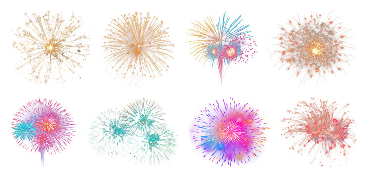 PNG Vibrant fireworks display celebration, element set on transparent background - Powered by Adobe