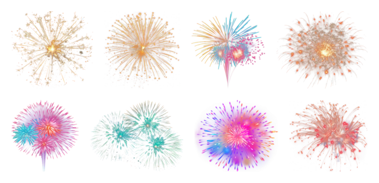 PNG Vibrant fireworks display celebration, element set on transparent background