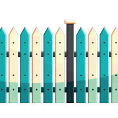 Colorful Wooden Fence with Alternating Teal and Cream Slats