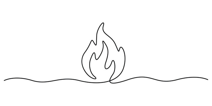 Fire flame continuous one line drawing minimalist style vector illustration