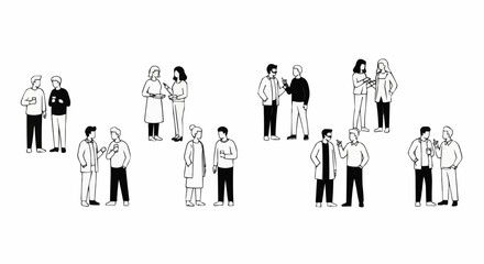 Diverse groups of people engaging in conversations and discussions.